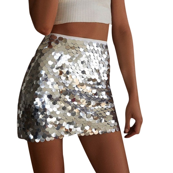 【Tricor-myymälä】 Minihame korkeavyötäröinen Disco Sequin Bodycon -hame Silver L