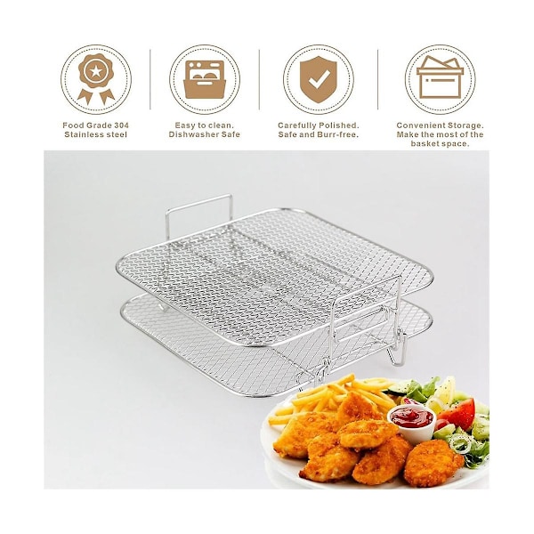2-lagers Luftfritösställ Stapelbar Gallergrillställ Rostfritt Stål För 4,2-5,8qt Luftfritös Köks
