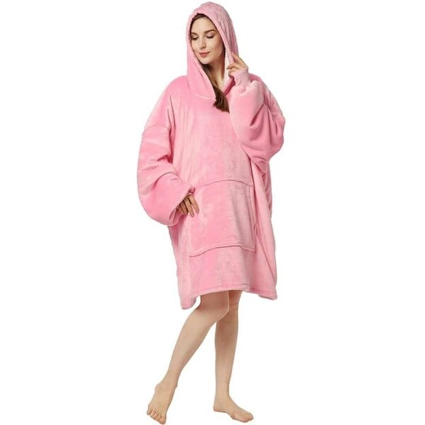 Hoodie Filtteppe - Oversize Hettegenser Filt Snuggie rosa pink one size