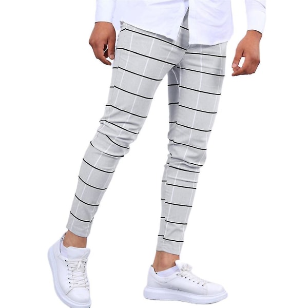 Rutete chinos for menn Arbeidsbukser Slim Fit Skinny Business Formelle bukser Bukser CMK Light Gray 2XL