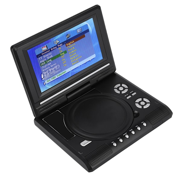 Bärbar DVD-spelare med 7-tums vridbar skärm, laddningsbart batteri, TV, Billaddare, Gamepad - US-kontakt 100-240V 0.1