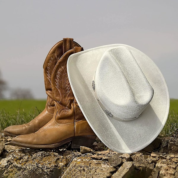 Cowboyhat til Kvinder og Mænd med Formbar Bred Skygge - Filt Cattleman Western Hatte Ivory White Ivory White L XL
