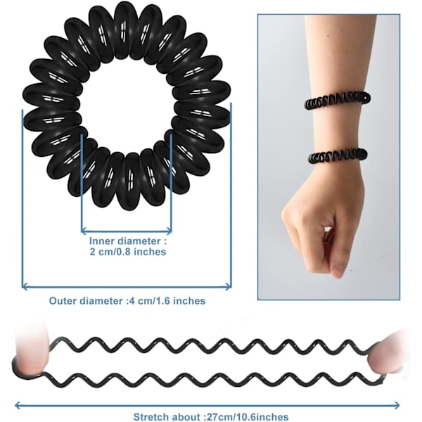 Hiuslenkit, 12 kpl mustia muovisia kiharoita, spiraalinmuotoiset poninhäntäpidikkeet, puhelinkaapeli Bobbles -nauhasetti naisille tytöille hiustarvikkeet black