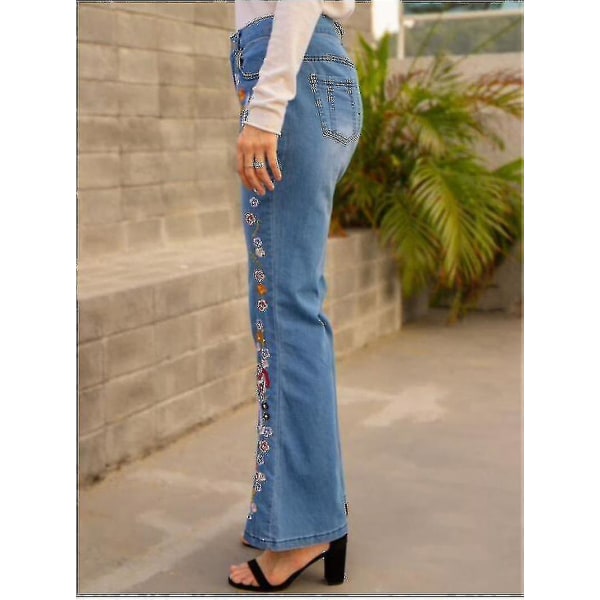 Blomsterbroderte høye jeans for kvinner CMK dark blue XL