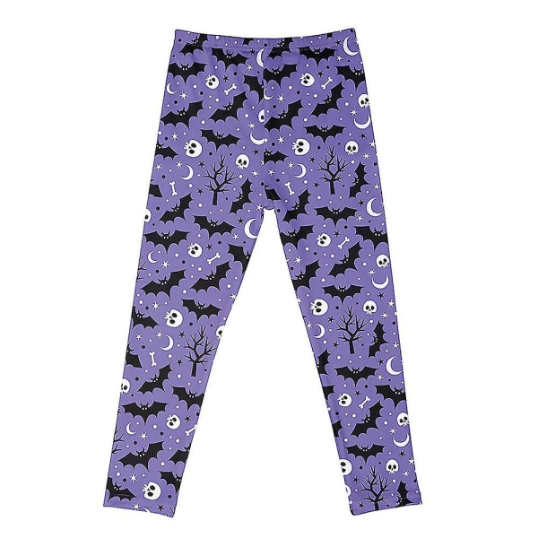 Barn Jenter Leggings Halloween Stretchy Ankellengde Utskrift Tights Bukser Bukser 4-9 år CMK Purple Bat 5-6Years