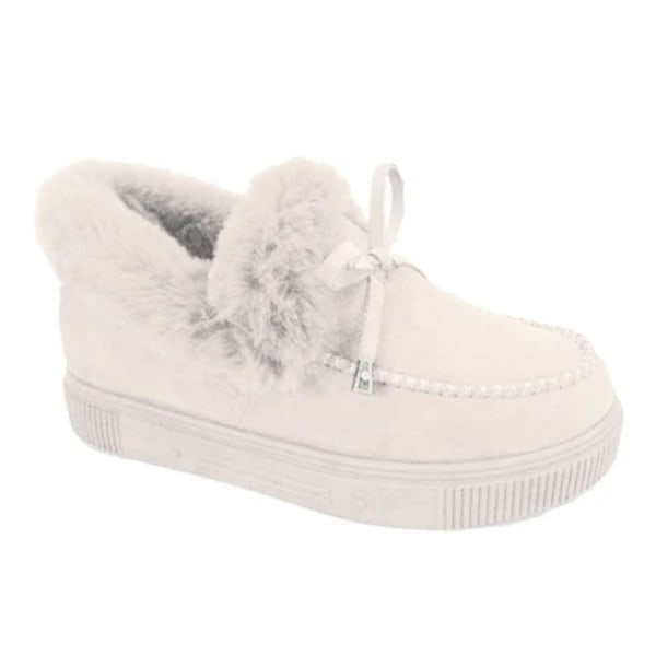 Womens Faux Fur Lined Warm Winter Moccasin Ankle Bootie Ladies Slippers Shoes CMK White