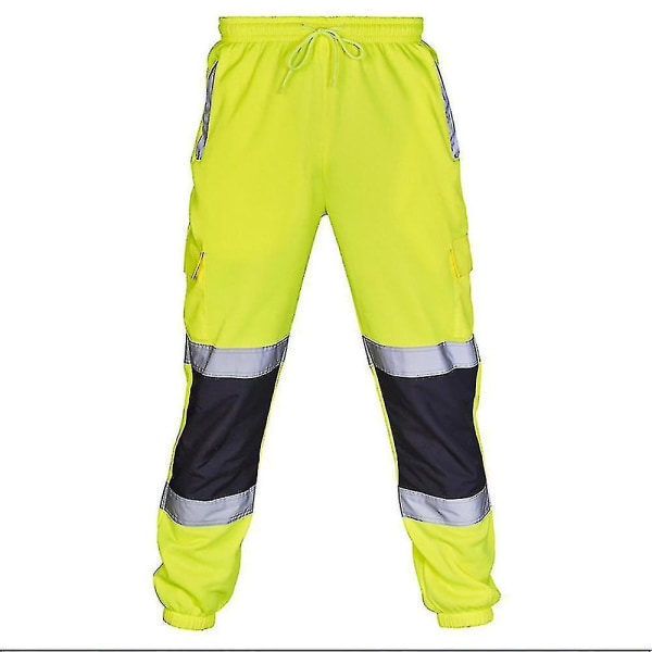 Men Hi Vis Viz High Visibility Safety Work Pants Drawstring Trousers Jogging Bottoms CMK 2XL Green