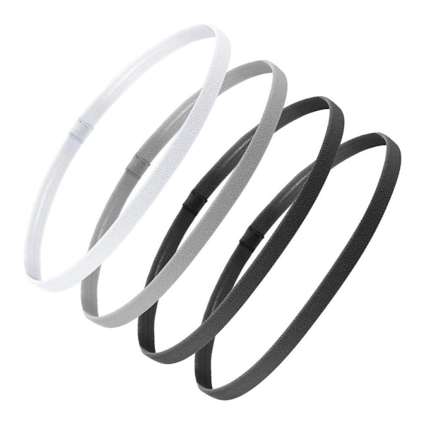4x Elastiske Sportshårbånd - Svart / Hvit / Grå Multicolor multifärg