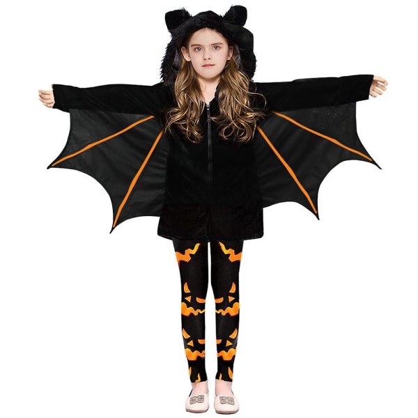 Kid's Fleece Bat Costume Child Fuzzy Flying Bat Costume Pumpkin Upper Outer Garment +pants CMK Children 130