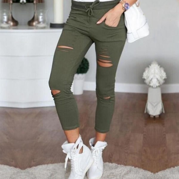 Dame Ripped Stretch Skinny Jeans Green XL