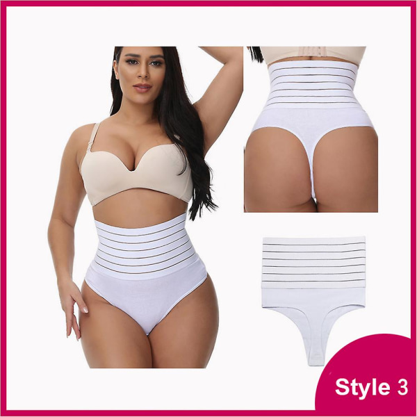 Kvinder højtaljeformende mave-trusser slankende maveundertøj Flad mavebeklædning Body Shaper Butt Lifter Shapewear Strings CMK White1 M