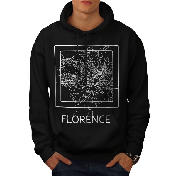 Florence City Map Mænd BlackHoodie | Wellcoda CMK Black 5X-Large