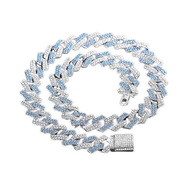 Damhalsband, 18" kubanskt halsband, Bling Blue Diamonds Xq-ps41
