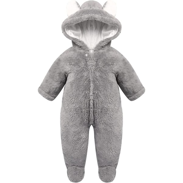 Newborn romper med bjørnemotiv med hætte grey 6m