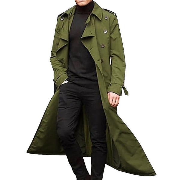 Mænd Lang Trench Coat Lapel Overcoat Casual Vinterjakke Almindelig Overtøj Høj kvalitet CMK Green L