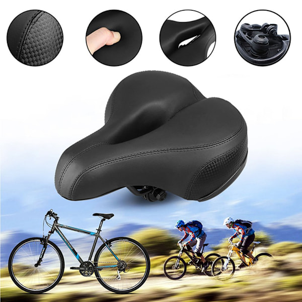 Cykel sadel bred og stødabsorberende Sort