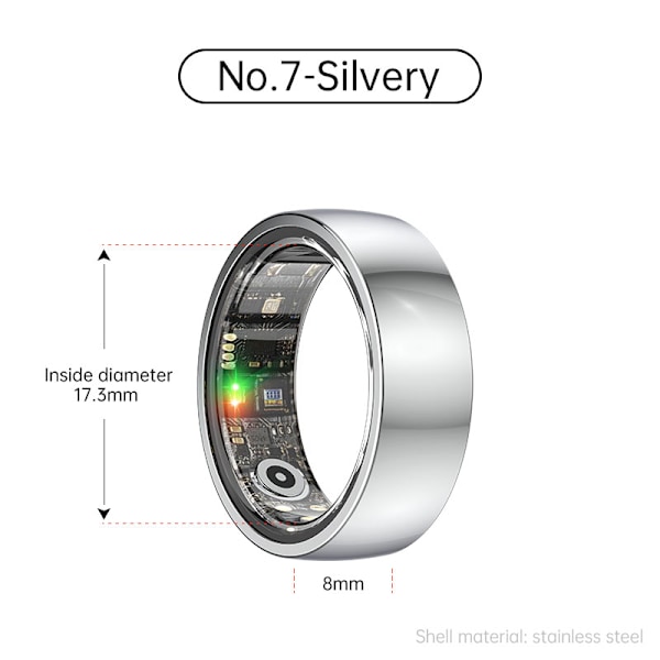 Smart Ring R1000 – Sömnmonitor, Bluetooth 5.0, Blodsyremätare Silver Silver 7