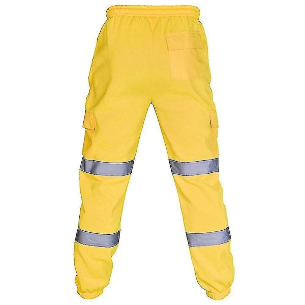 Men Hi Vis Viz High Visibility Safety Work Pants Drawstring Trousers Jogging Bottoms CMK 2XL Yellow