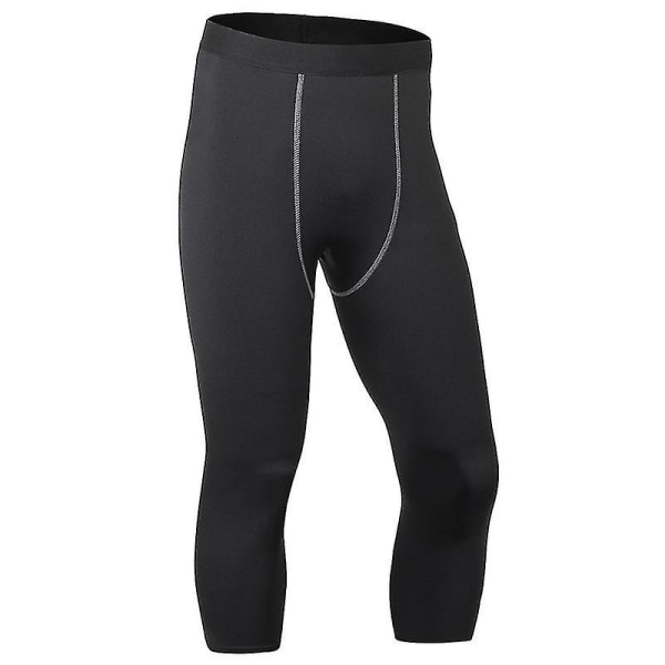 Men Base Layer Pants Sports Fitness Gym 3/4 Trousers CMK Black S