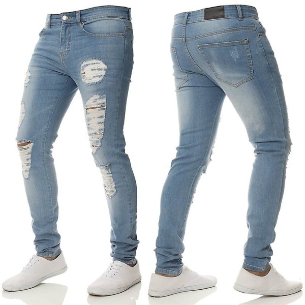 Solid Ripped jeans til mænd Light Blue S