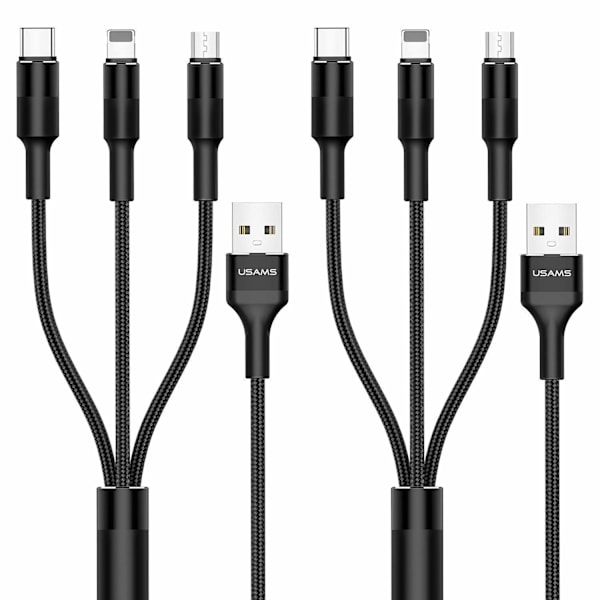 (2 stk) 3 i 1 (EKSTRA Lang 2 Meter) ladekabel 3-i-1 for alle mobiler MFL