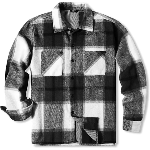 Herre Flanellskjorte Casual Knap-Down Ternet Skjorte Jakke black black XXL