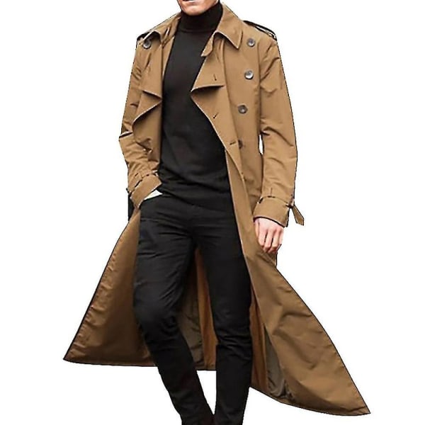 Mænd Lang Trench Coat Lapel Overcoat Casual Vinterjakke Almindelig Overtøj Høj kvalitet CMK Khaki XL