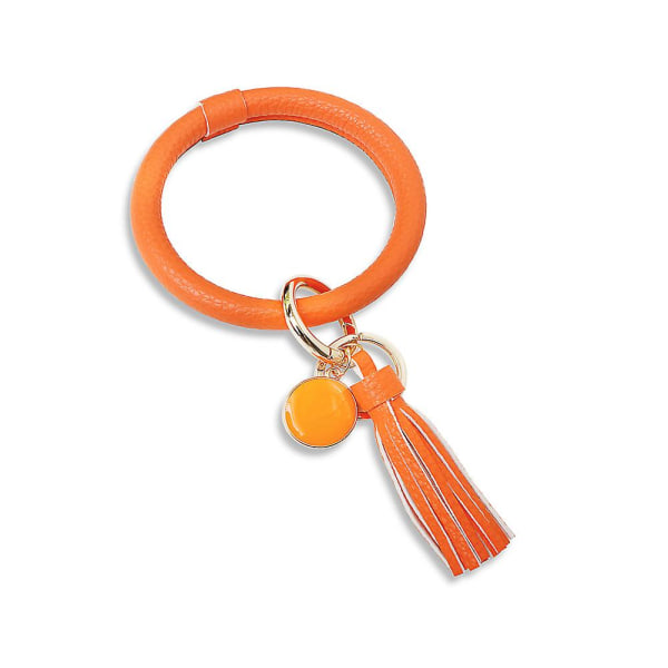 Innovative Bracelet Keychain PU Leather Tassel Pendant Wrist Bracelet Key Ring New CMK Orange