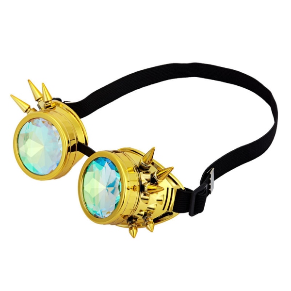 Rainbow Goggles Spiked Kaleidoscope Crystal Linses lasit Gold