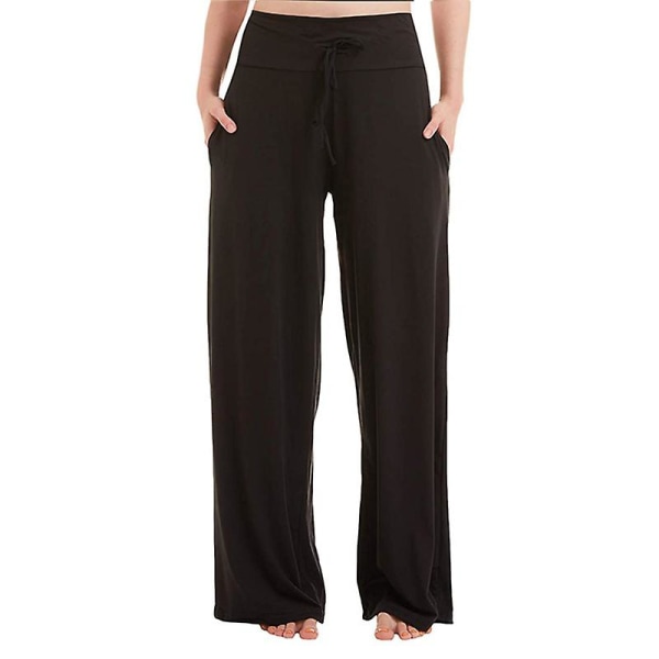 Kvinner Wide Leg Bukser Palazzo Pant Snøring Høy midje Lounge Bukser Beach CMK Black 2XL