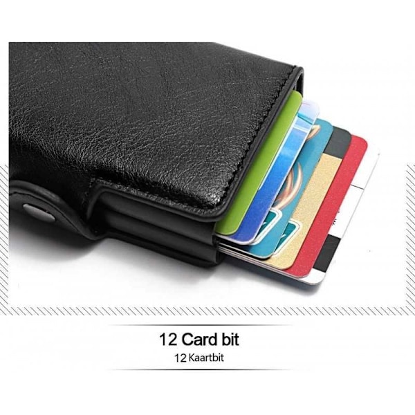 POP UP Lommebok med RFID-NFC Blokkerings Kortholder - 12 Kort Black Svart