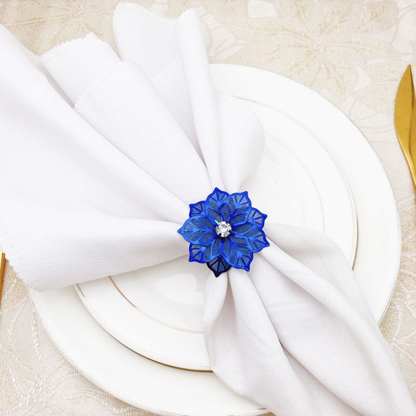 Hollow Out Flower Napkin Rings Set of 20 for Wedding Party Holiday Banquet Christmas Dinner Delicate Serviette Buckles Decor Favor (Royal Blue) Royal Blue