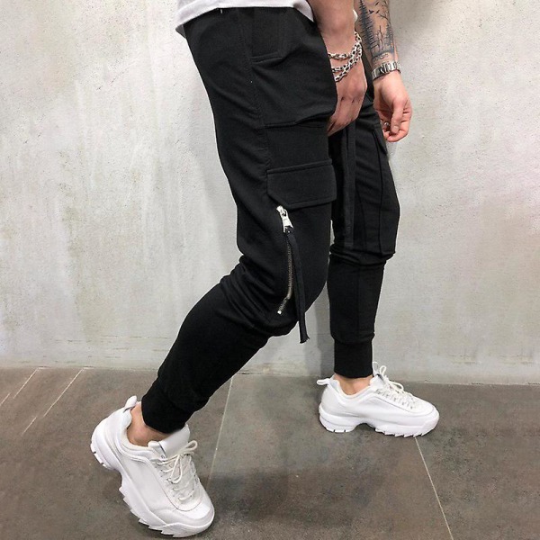 Ensfarvet leggings med snoretræk til mænd Black XL