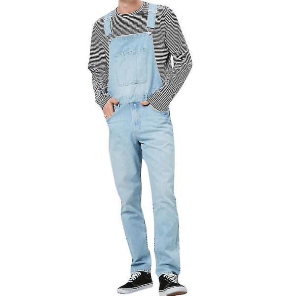 Men Jeans Pants Denim Dungarees Overalls Bib And Brace Work Trousers CMK Light Blue XL