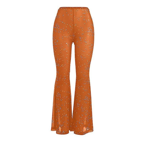 Women's High Waist Casual Flared Trousers Orange XL