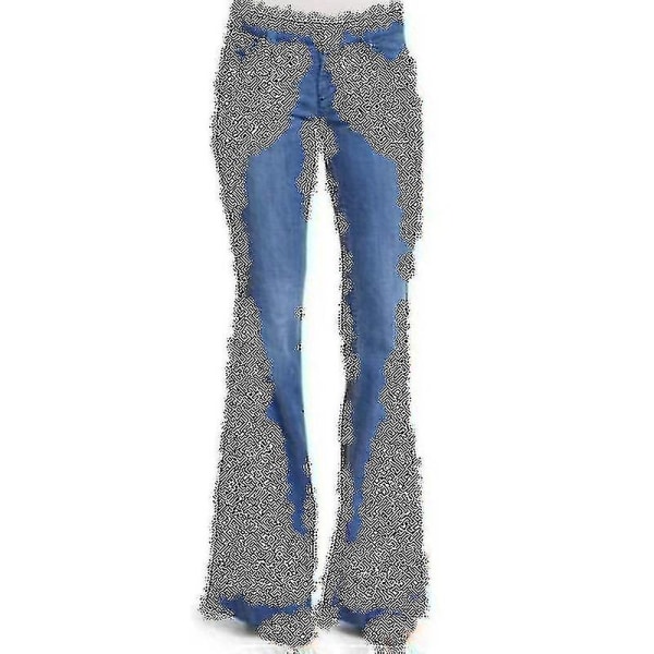 Blomsterbroderte høye jeans for kvinner CMK dark blue XL