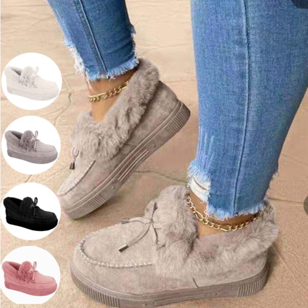 Women's Fur Lined Slippers Casual Winter Warm Flat Boots Lady Ankle Bootie Shoes,100% New CMK Gray 38