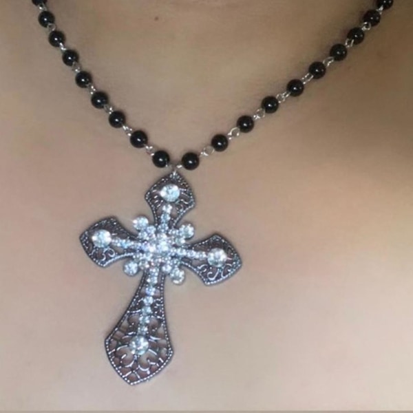 Beaded Cross Halskjede Big Cross Pendant Halskjede For Kvinner Menn Gothic Halskjede CMK AQ3592