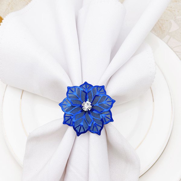 Hollow Out Flower Napkin Rings Set of 20 for Wedding Party Holiday Banquet Christmas Dinner Delicate Serviette Buckles Decor Favor (Royal Blue) Royal Blue