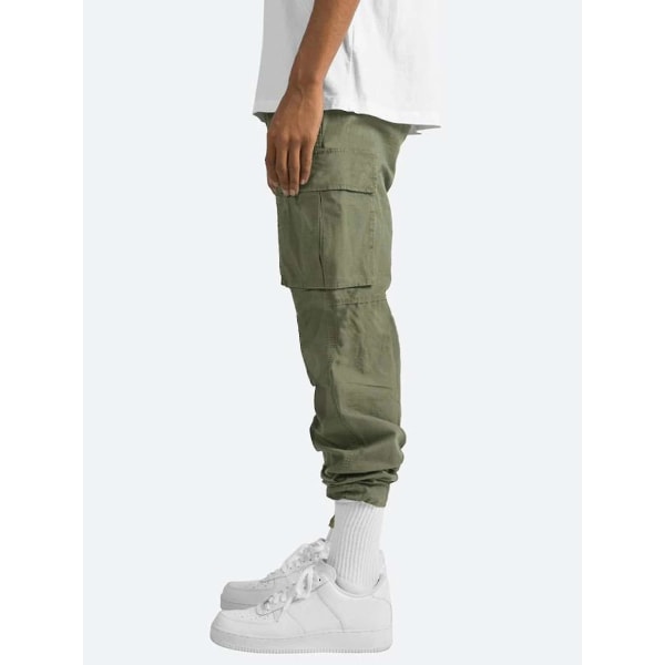 Men Comfy Wear Linen -pocket Casual Loose Baggy Pants CMK Green 4XL