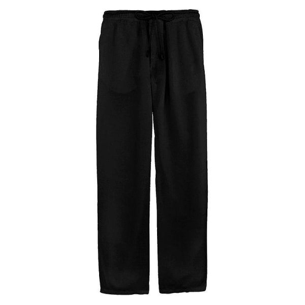 Men Linen Look Baggy Pants Elasticated Waist Casual Beach Yoga Trousers CMK Black 3XL