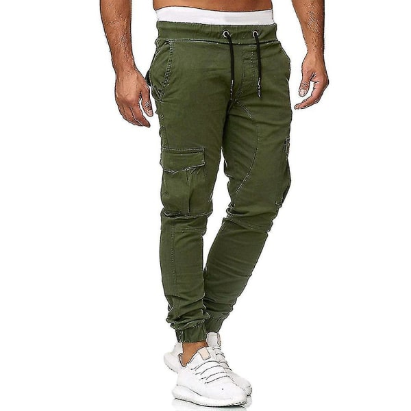 Mænd Elastiske talje Cargo Lommer Bukser Slim Fit Sport Combat Manchet Bukser CMK Army Green 3XL