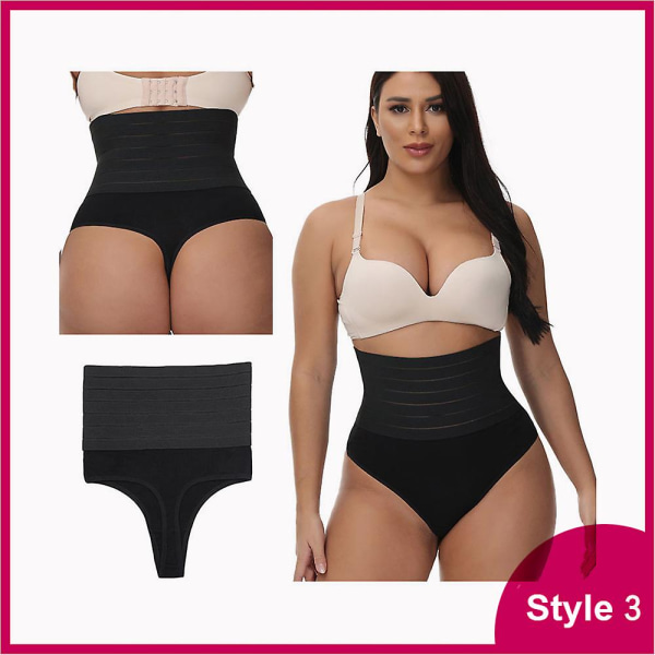 Kvinder højtaljeformende mave-trusser slankende maveundertøj Flad mavebeklædning Body Shaper Butt Lifter Shapewear Strings CMK black1 S