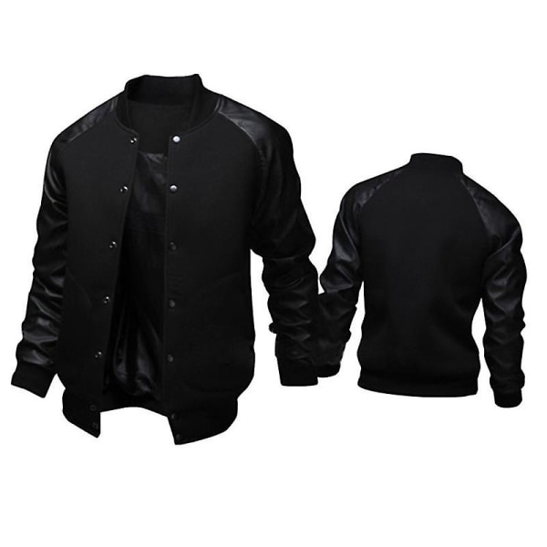 Menn Baseball Varsity Letterman Coat Pu Leather Bomber Jacket Sztlv CMK Black 2XL