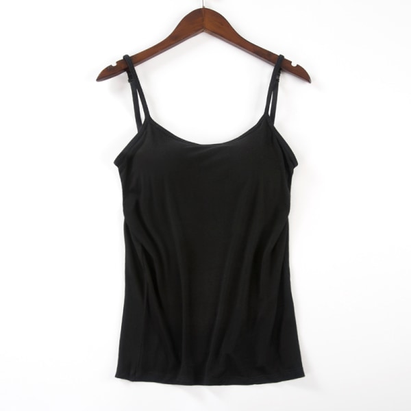 Dame polstret blød BH Tank Top Spaghetti Camisole med indbygget Black XL