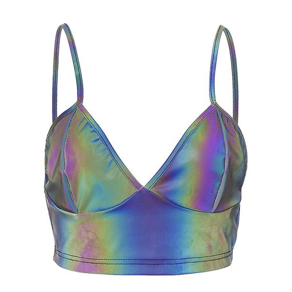 Reflekterande Crop Top Bustier Rave Tank Tube Top Blus T-shirt M