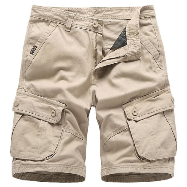 Mænds ensfarvede halvlange shorts med lommer Khaki 32