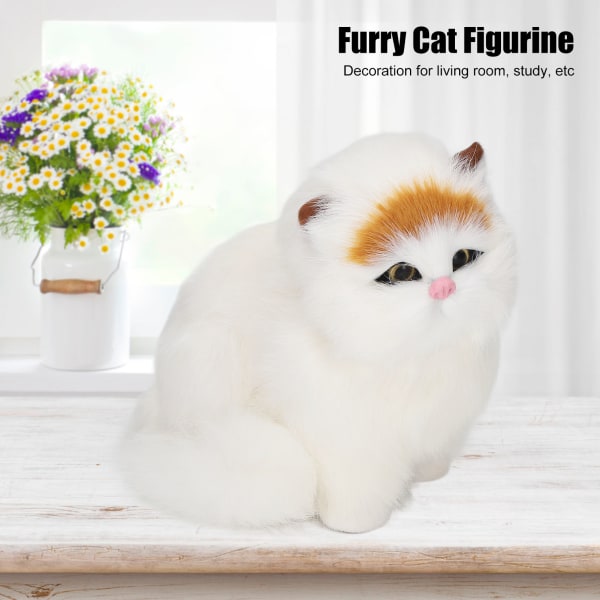 Synthetic Fur Cat Statue Home Funny Exquisite Cute Simulated Furry Cat Figurine Show Window Decoration Eyes Opened