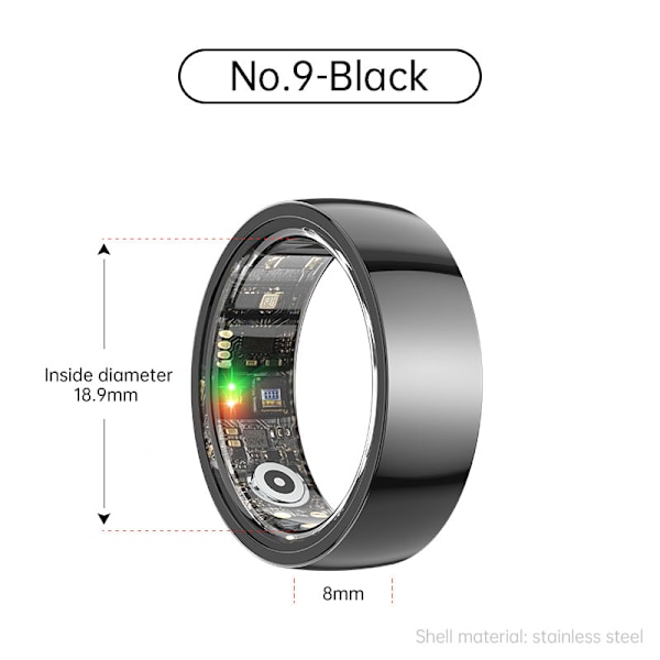 Smart Ring R1000 – Søvnmonitor, Bluetooth 5.0, Blodiltmåler Sort Svart 9