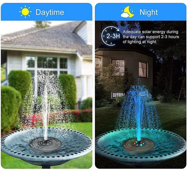 Vattenfontän solcellsdriven 18 cm med färgglad LED-belysning